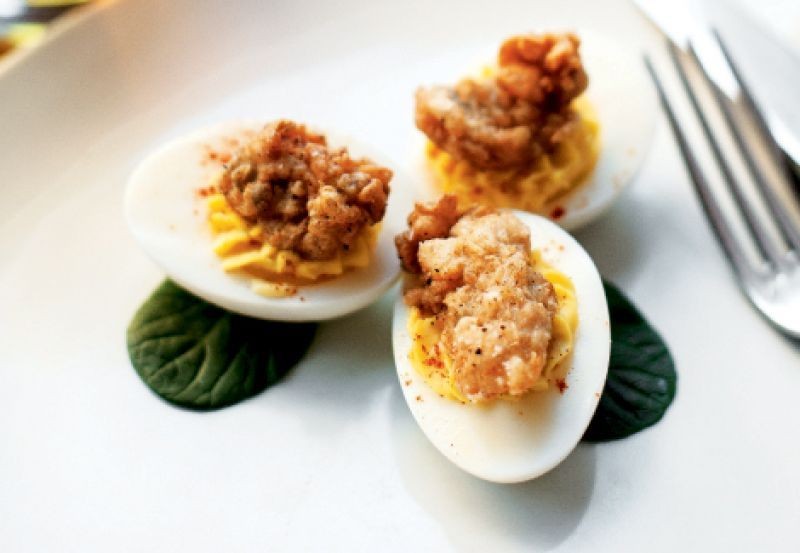 Oyster and Bacon Deviled Eggs