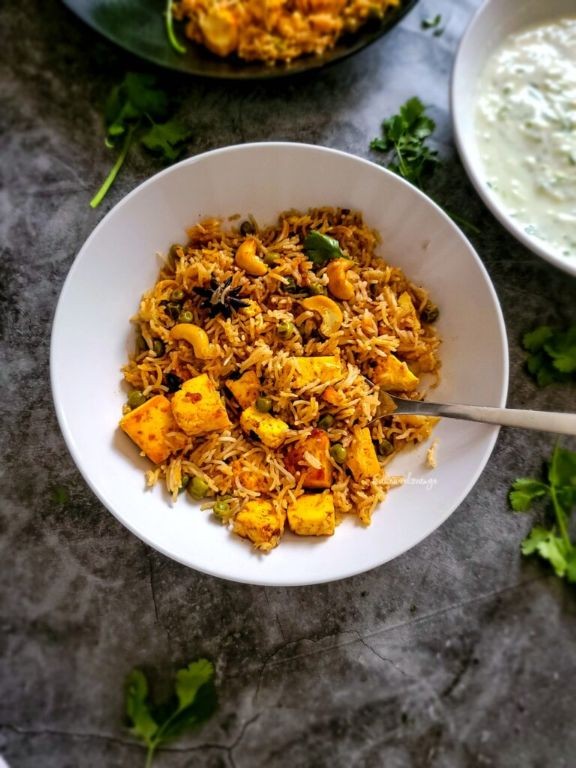 Paneer and Peas Pulav with Ghee Drizzle