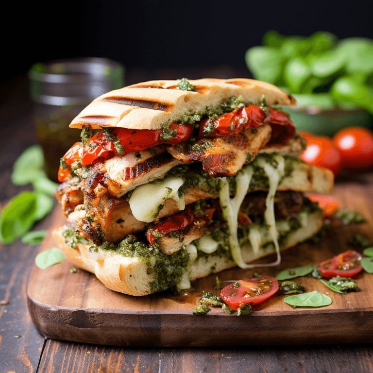 Pesto Chicken Pita Sandwich with Sun-Dried Tomatoes
