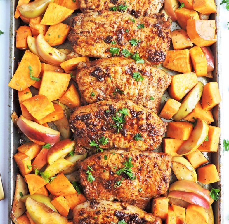 Pineapple-Rosemary Pork Chops with Sweet Potatoes