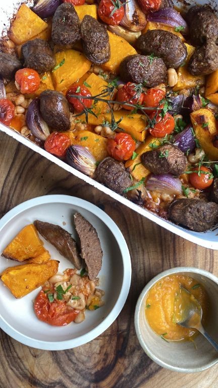 Pumpkin and Chorizo Roast Tray Bake
