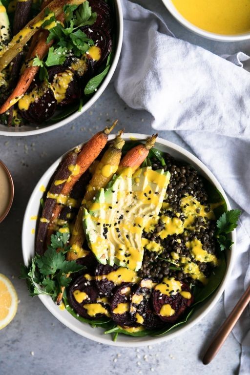 Rainbow Veggie Power Salad with Tahini Dressing