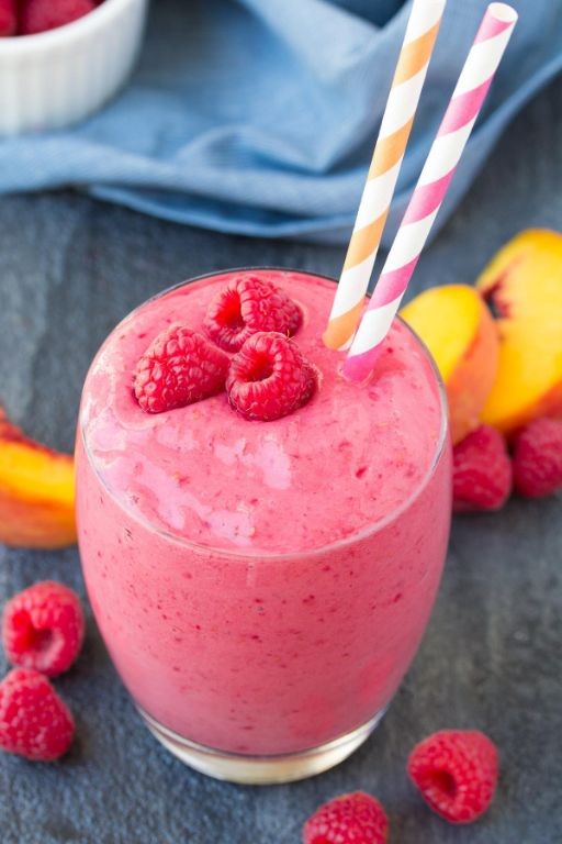 Raspberry Peach Almond Milk Smoothie