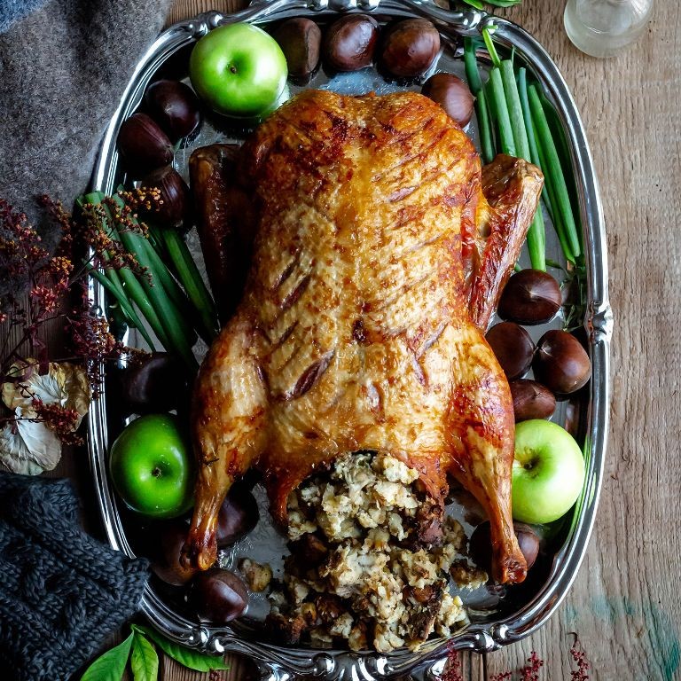 Roast Goose with Apple and Chestnut Stuffing
