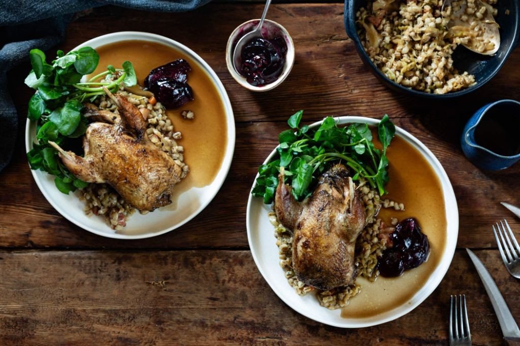 Roast Partridge with Bacon and Cabbage