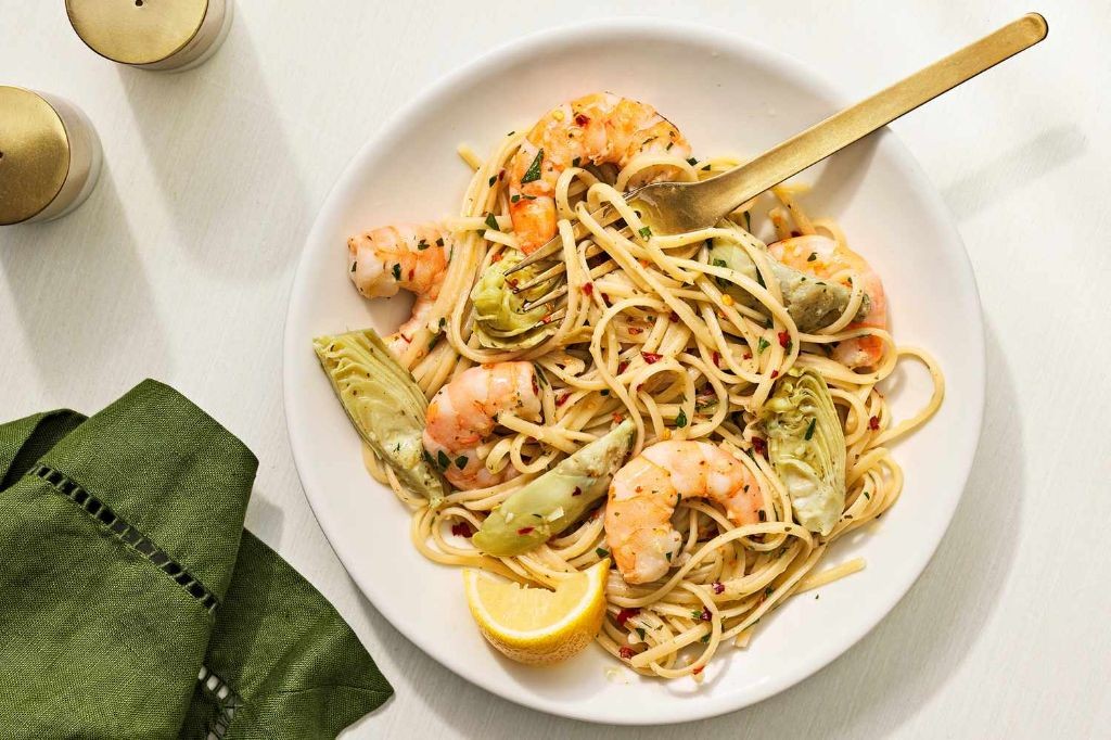 Shrimp Scampi with Artichokes and Olives