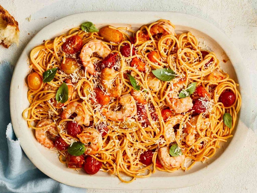 Shrimp Scampi with Cherry Tomatoes and Basil