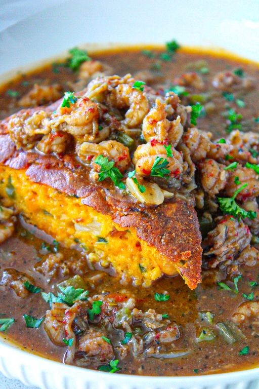 Spicy Crawfish Pie with Jalapeño Cornbread Crust