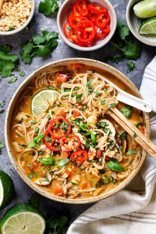 Spicy Thai Coconut Chicken Noodle Soup