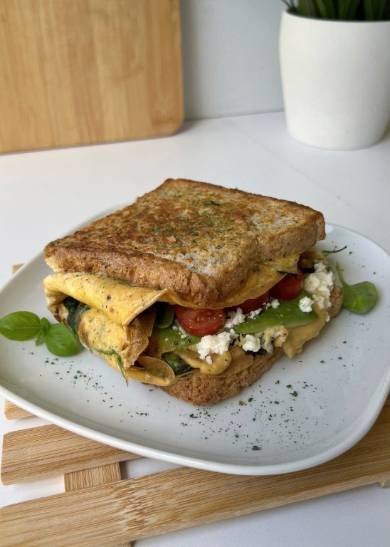 Spinach and Feta Breakfast Sandwich on Multigrain Bread