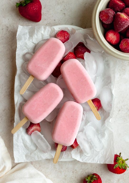 Strawberry Greek Yogurt Popsicles