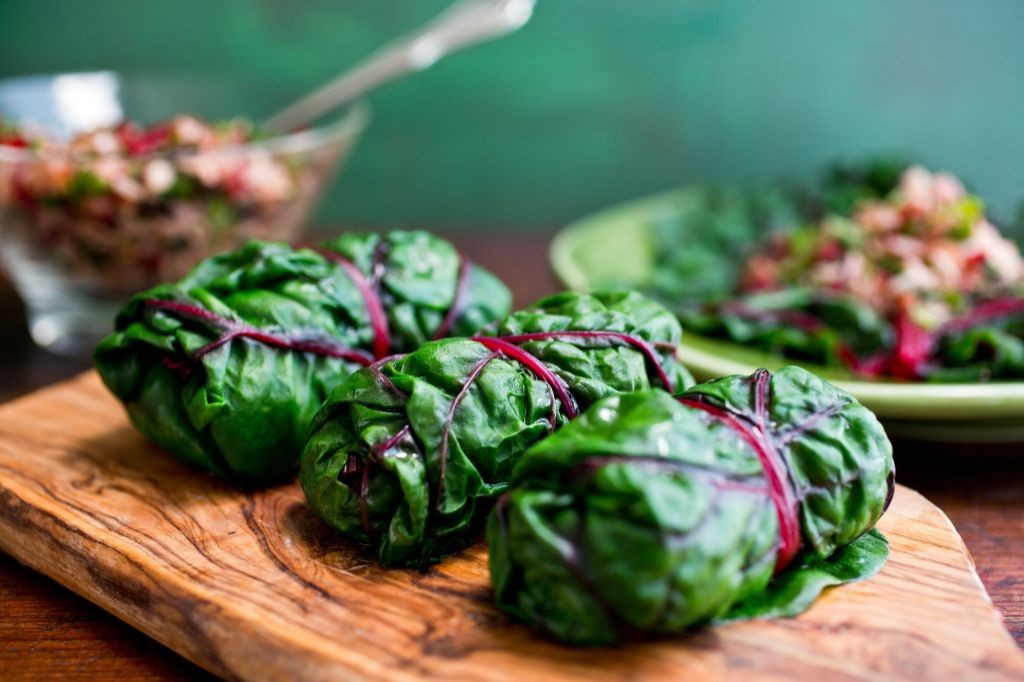 Stuffed Swiss Chard Rolls with Sumac Onions