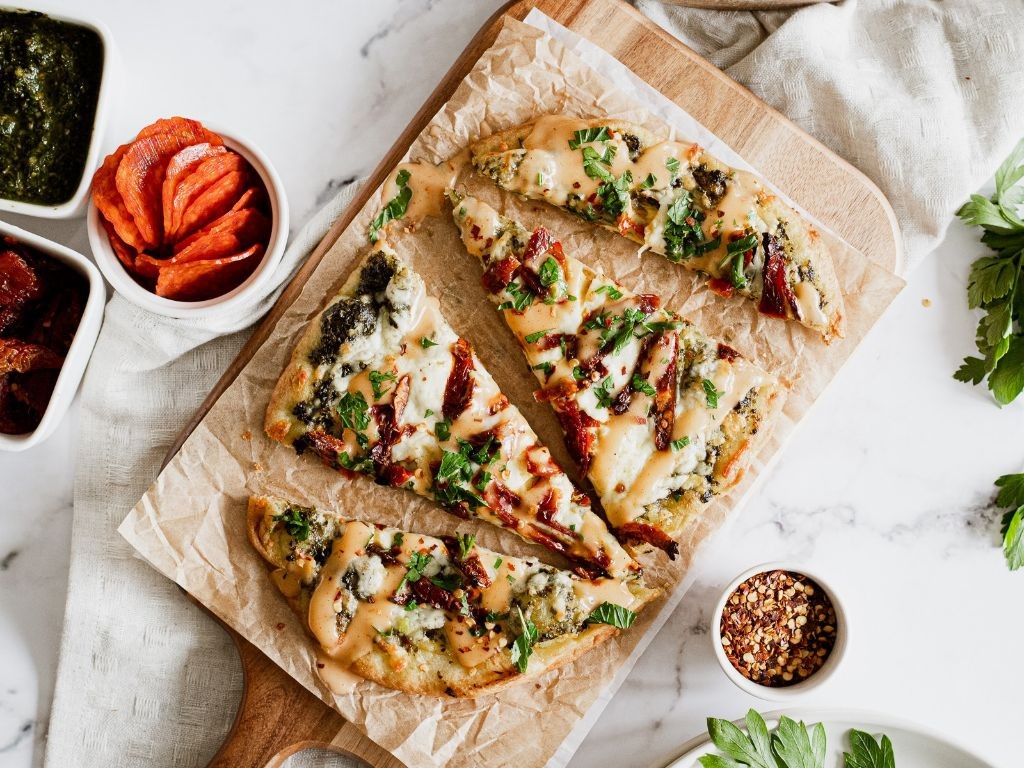 Sungold Tomato and Pesto Flatbread