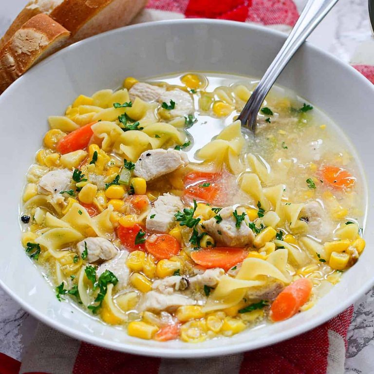 Sweet Corn and Potato Chicken Noodle Soup