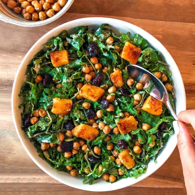 Sweet Meat Squash and Kale Salad with Tahini Dressing