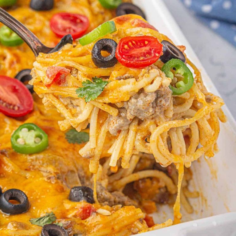 Taco Spaghetti Nachos with Melted Cheese