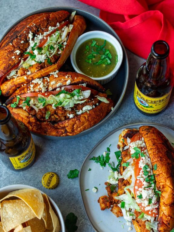 Vegan Pambazo with Lentils and Roasted Poblano Peppers