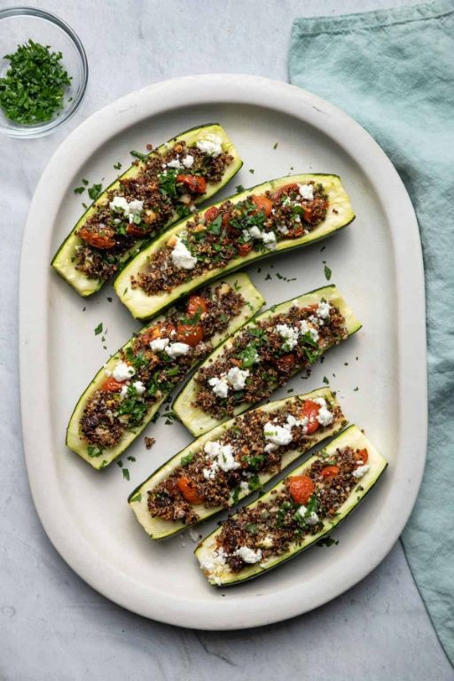 Vegetarian Zucchini Boats with Quinoa and Pesto