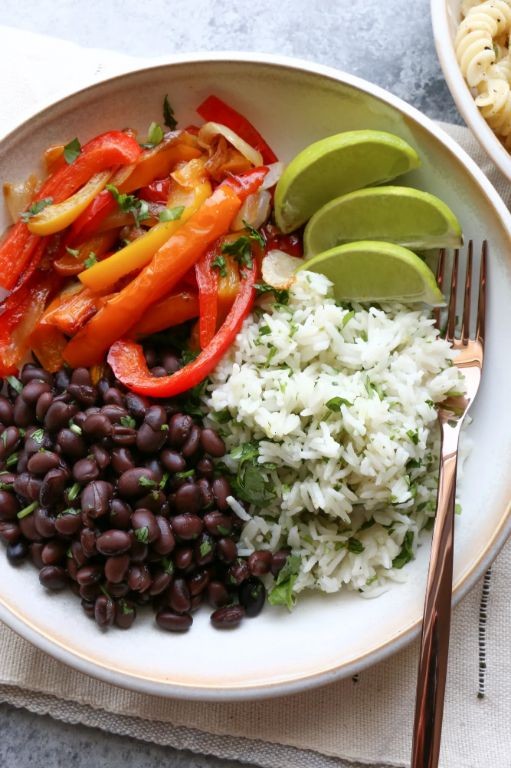 White Rice with Black Beans and Cilantro